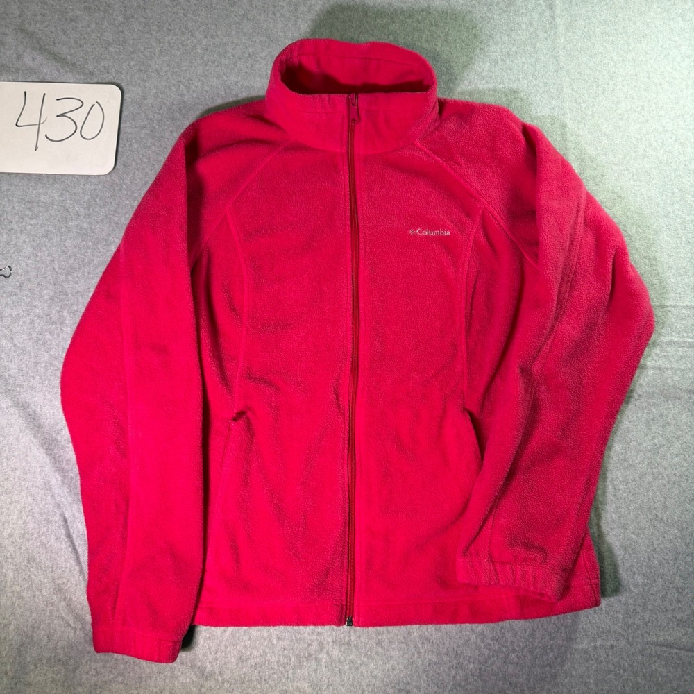Columbia Womens Pink Full Zip Fleece Jacket XL WL6439 Mock Neck Outdoor Layer
